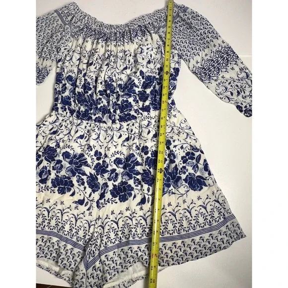 Anthropologie Clemente Blue Floral Off Shoulder Smocked Romper Jumpsuit Women M - Picture 10 of 16